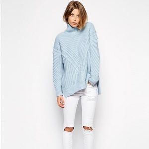 ASOS Cable Sweater With Turtleneck in Light Blue